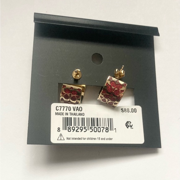 Coach Signature Huggie Earrings Red Gold NWT - Picture 3 of 4